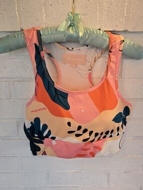 Reason•  Multicolor Floral Tropical Sports Bra - Pink, Coral & Teal. Sz M